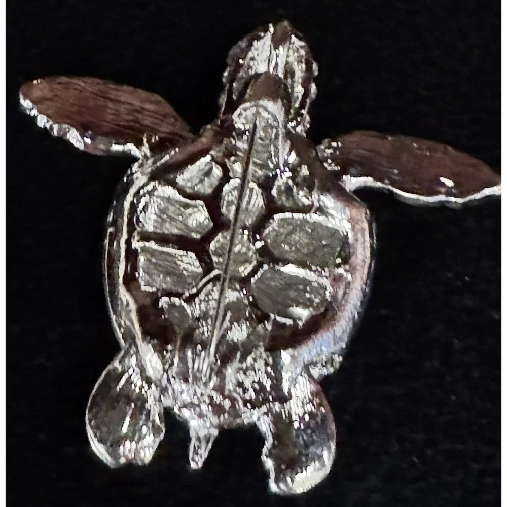 Vintage Sea Turtle Rhinestone Brooch Green Pink Crystal‎ Figural Animal Jewelry